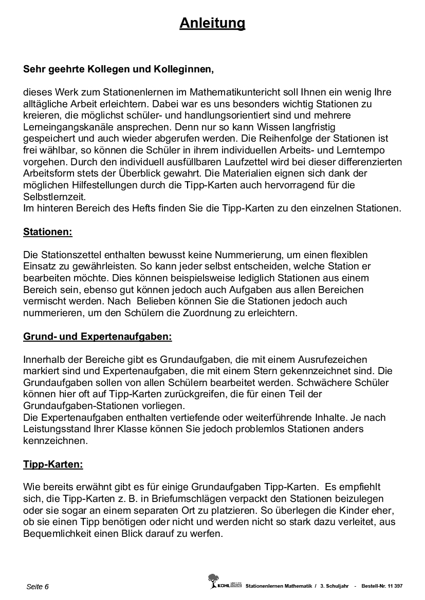 Stationenlernen Mathe / Klasse 3 PDF, ab 8J., 80 S.