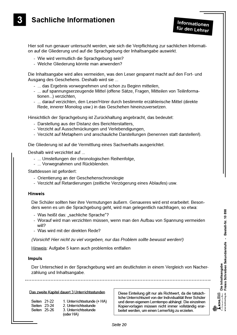 Die Inhaltsangabe - 8 Unterrichtseinheiten mit fix & fertigen Stundenbildern PDF, ab 10 J., 64 S.