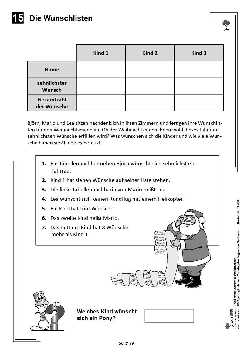 Logikrätsel Advent & Weihnachten, ab 9 J., 32 S.