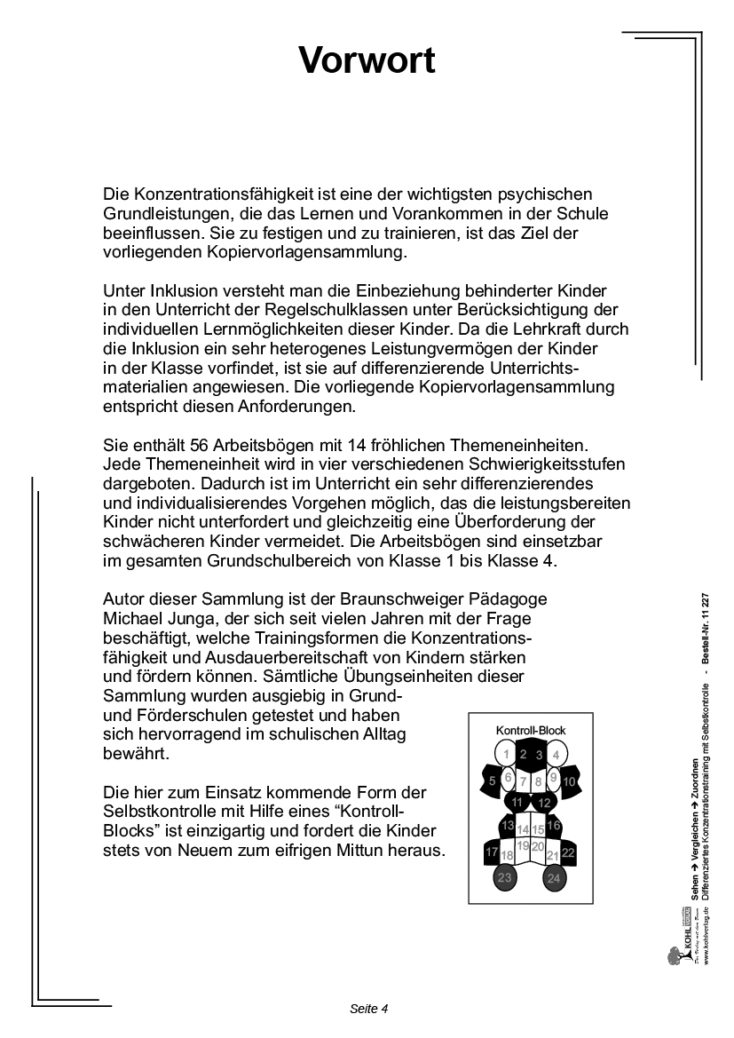 Sehen - Vergleichen - Zuordnen Differenziertes Konzentrationstraining zur Motorik mit Selbstkontrolle, ab 3 J., PDF