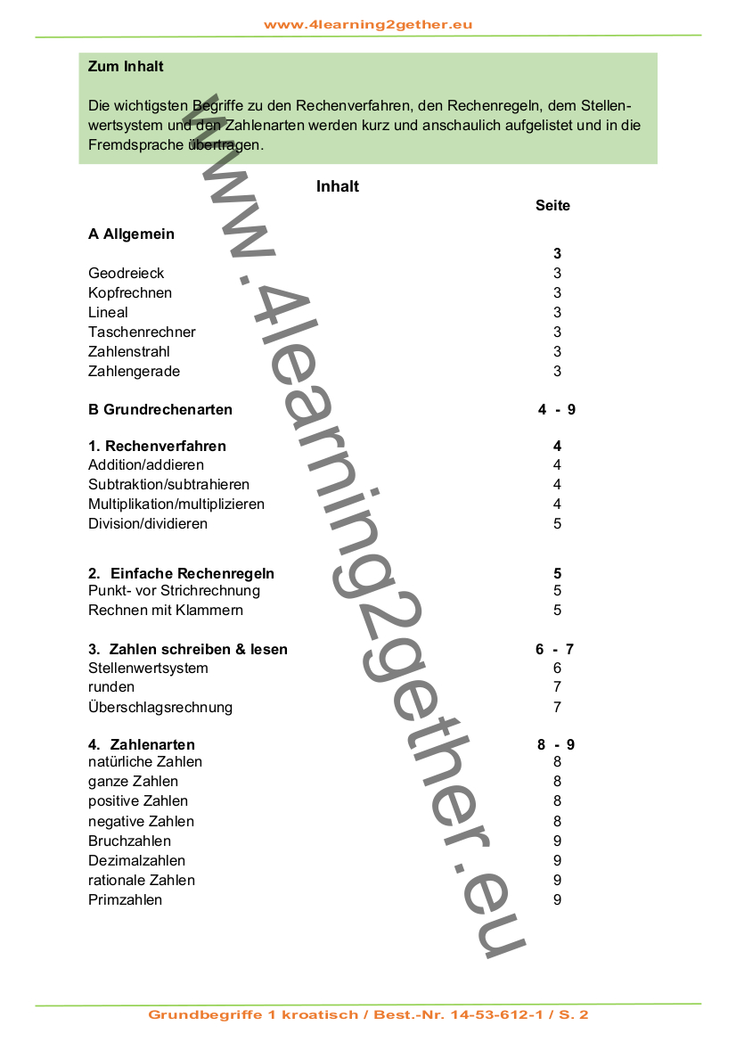 MAF Grundbegriffe 1 / Zahlen & Grundrechenarten / PDF, ab 9J.