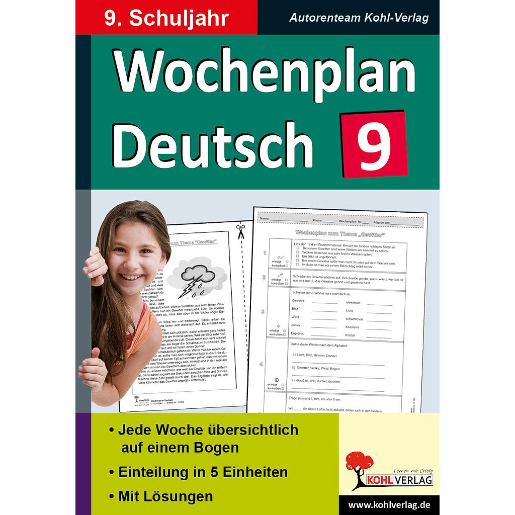 Wochenplan Deutsch / Klasse 9 / PDF, ab 13 J.