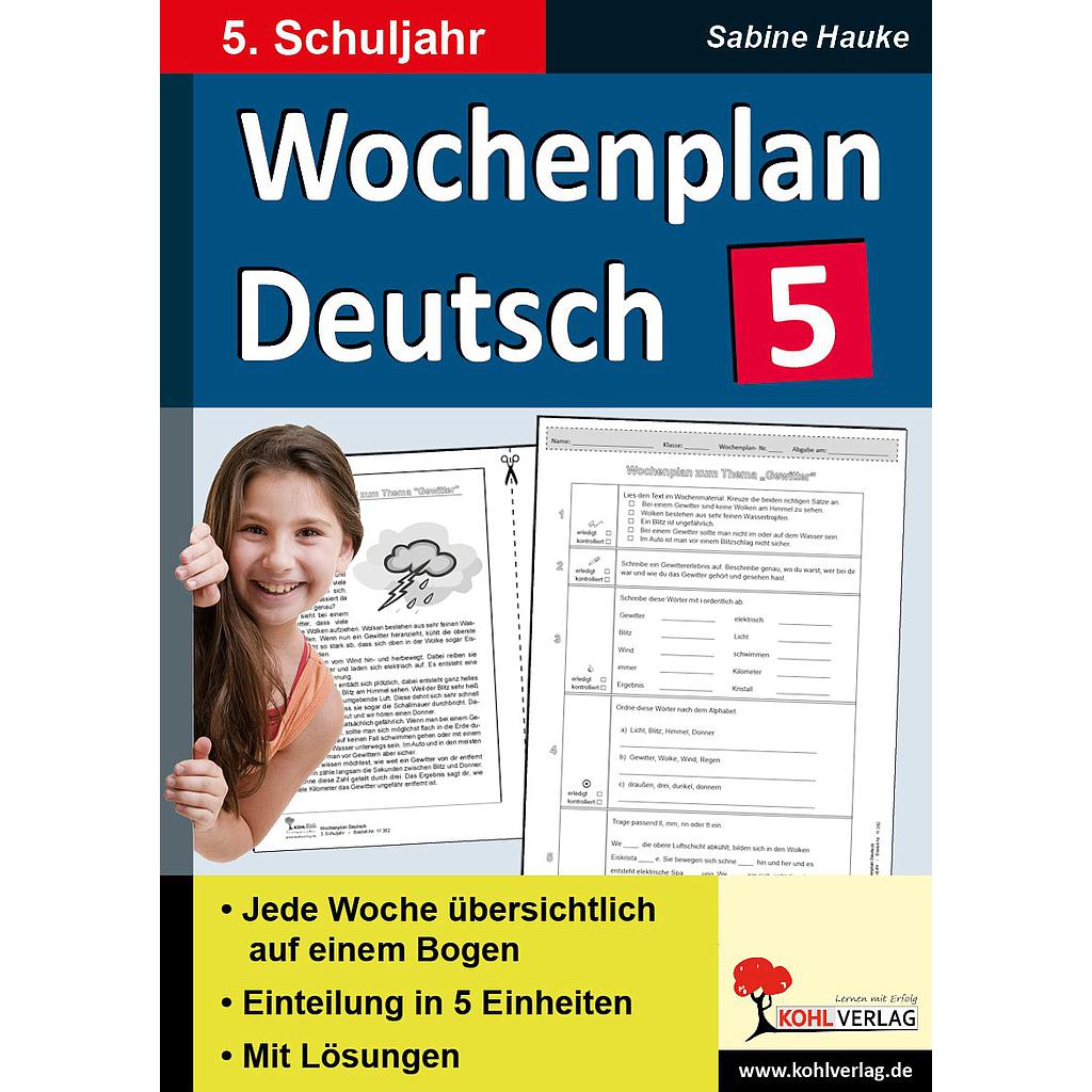 Wochenplan Deutsch / Klasse 5, ab 10 J., PDF