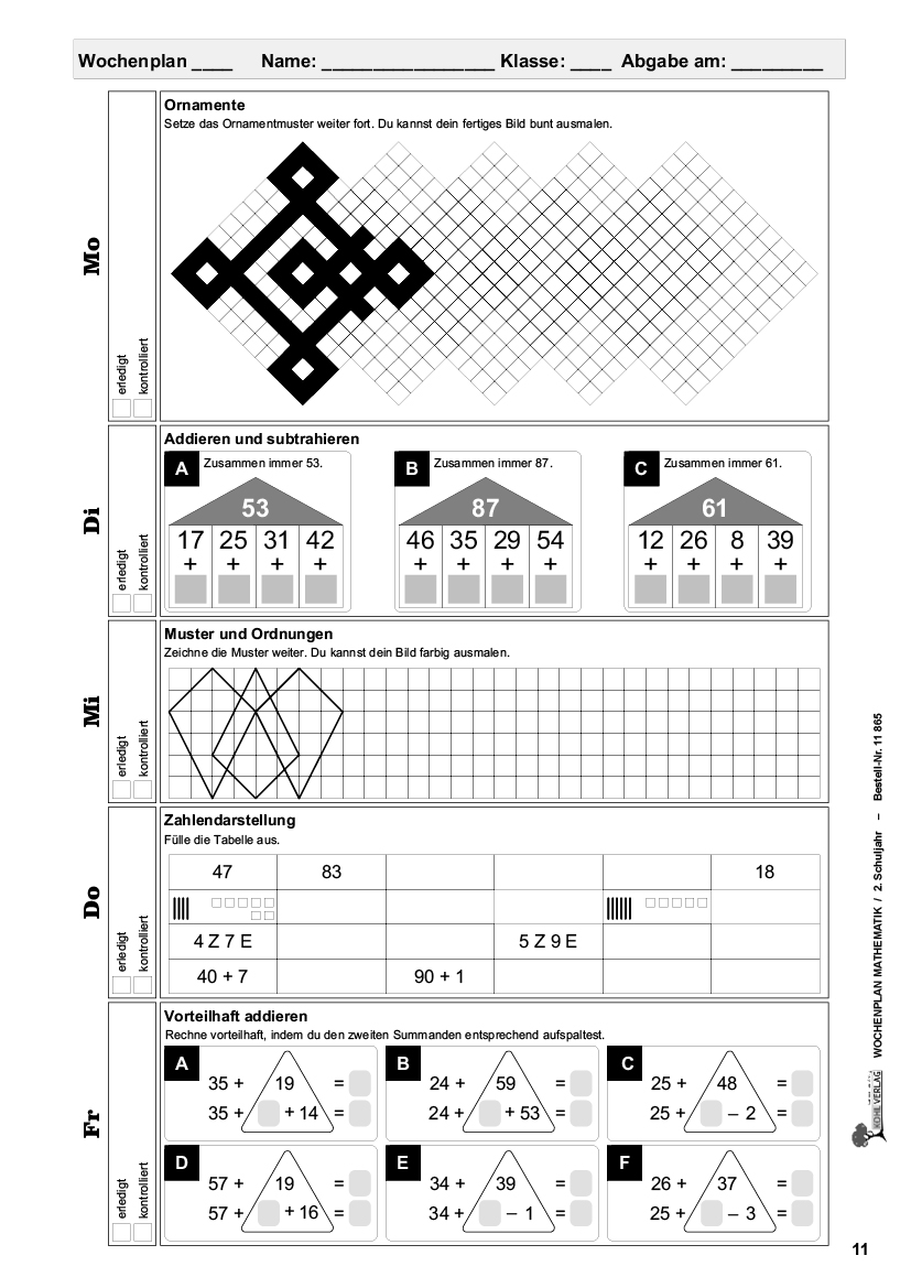 Wochenplan Mathe / Klasse 2 PDF, ab 7J., 80 S.