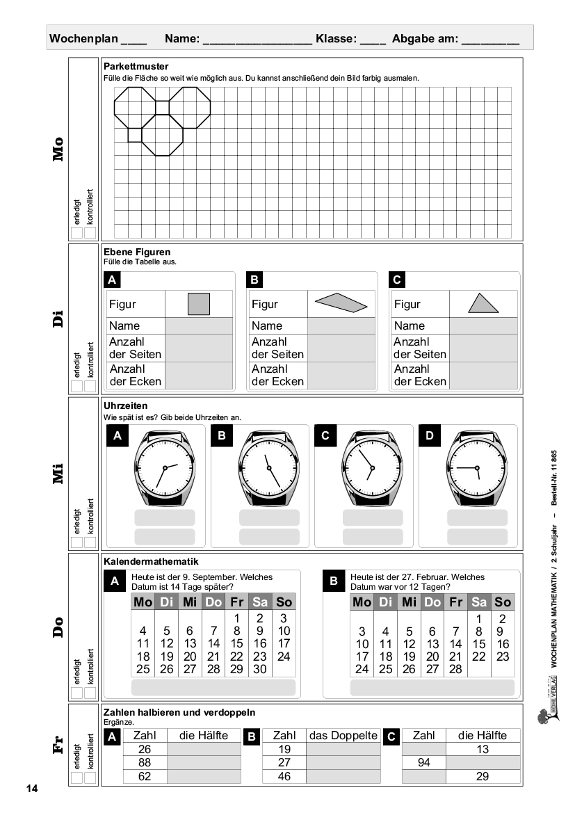 Wochenplan Mathe / Klasse 2 PDF, ab 7J., 80 S.