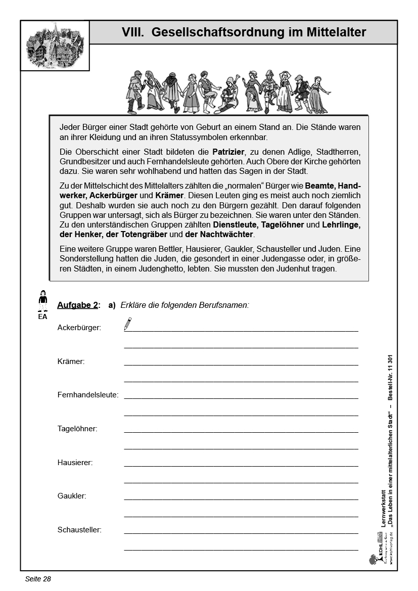 Lernwerkstatt Das Leben in einer mittelalterlichen Stadt PDF, ab 9 J., 64 S.