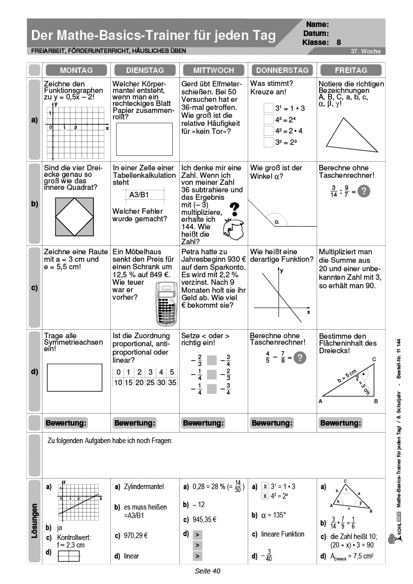 Mathe-Basics-Trainer / Klasse 8, ab 13 J., 56 S. (Kopie)