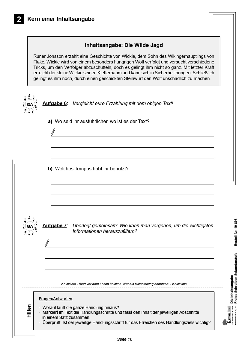 Die Inhaltsangabe - 8 Unterrichtseinheiten mit fix & fertigen Stundenbildern PDF, ab 10 J., 64 S.