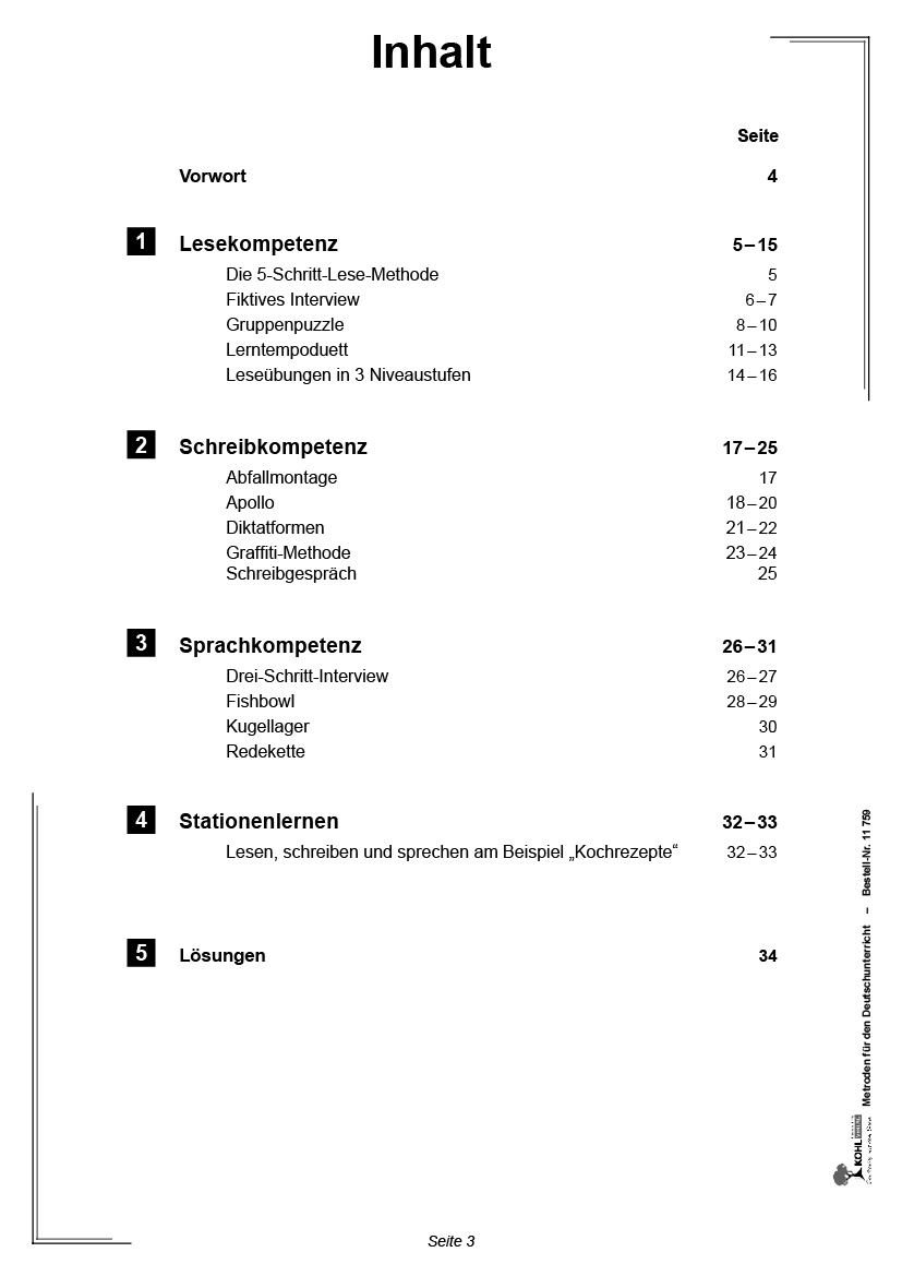 Methoden für den Deutschunterricht, PDF, ab 10 J., 36 S.