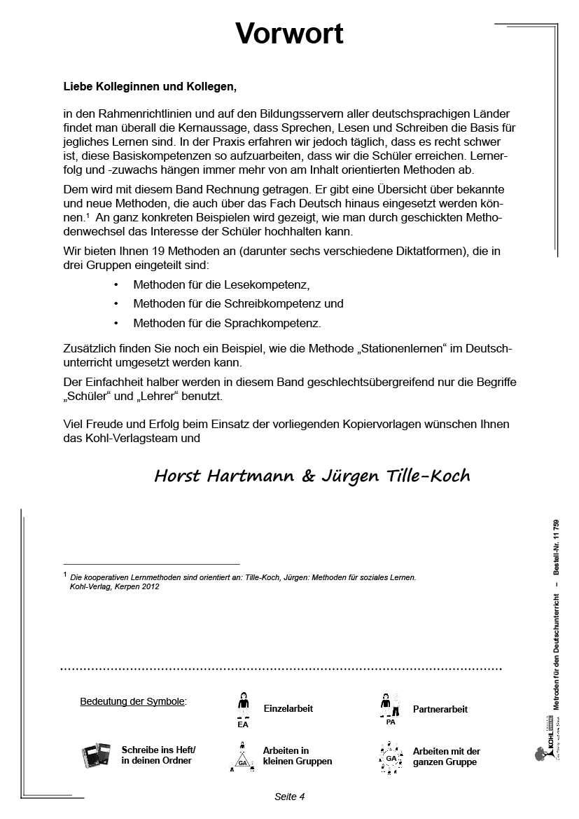 Methoden für den Deutschunterricht, PDF, ab 10 J., 36 S.