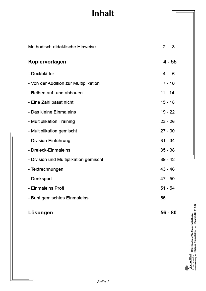 199x Mathe - Die Freiarbeitstheke Kleines Einmaleins, 80 S.