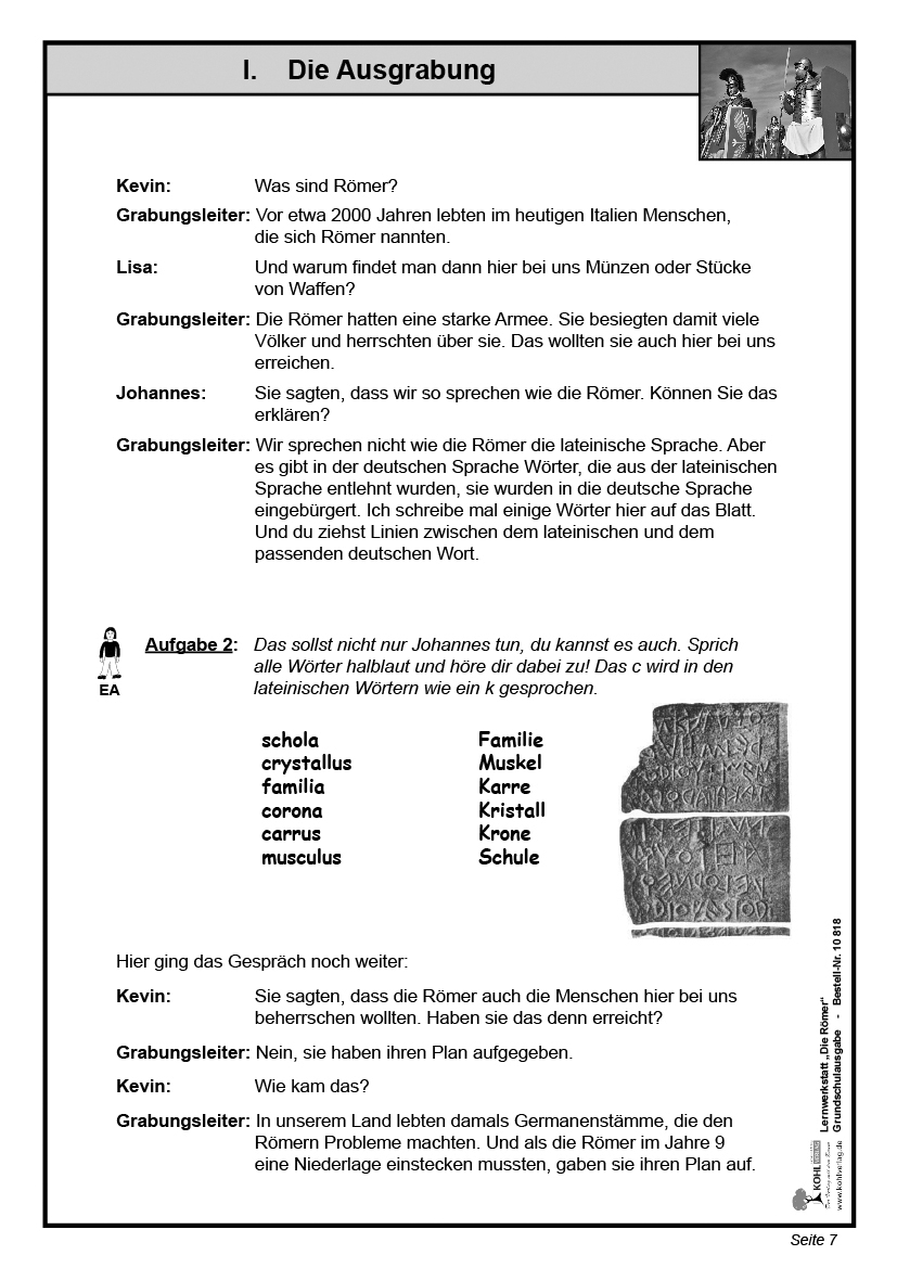 Lernwerkstatt Die Römer, PDF, ab 7J., 52 S. 