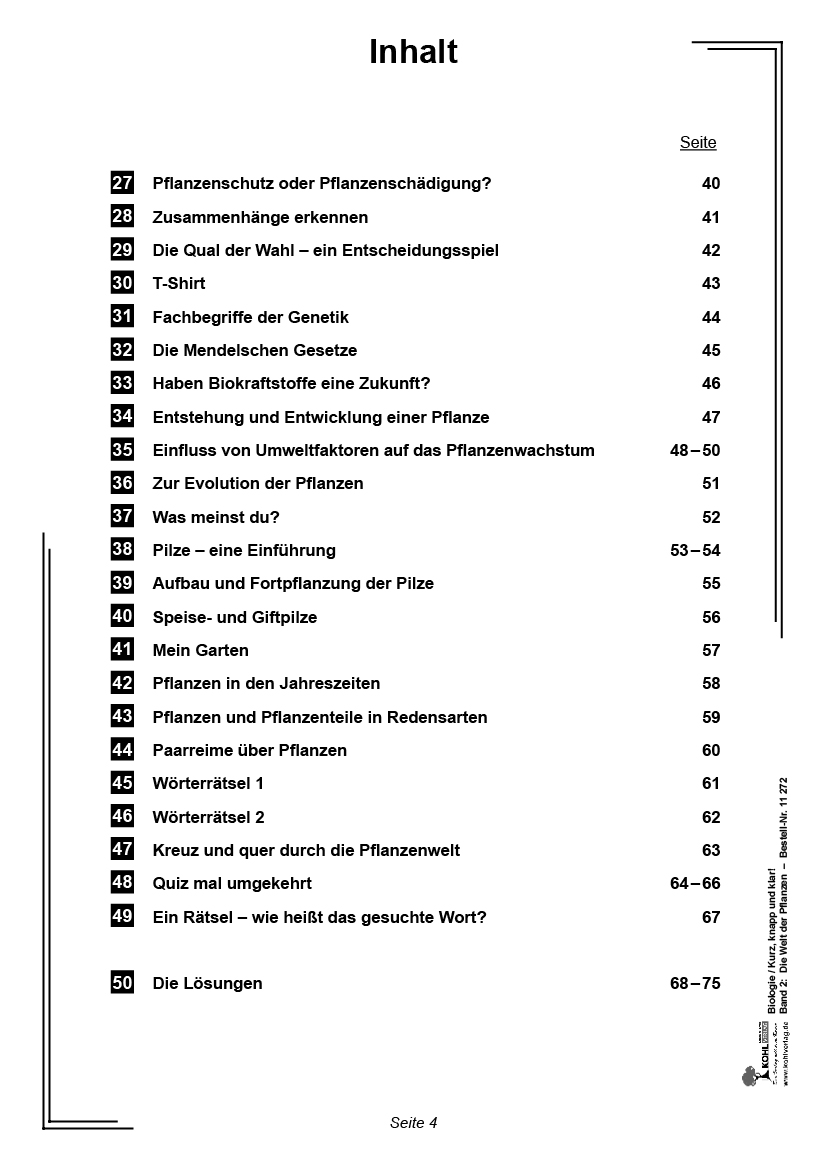 Biologie - kurz, knapp und klar! Band 2: Die Welt der Pflanzen PDF, 76 S.