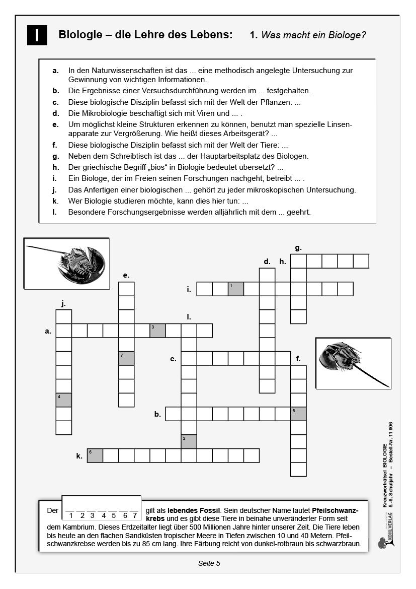 Kreuzworträtsel Biologie / Klasse 5-6, PDF, 48 S.