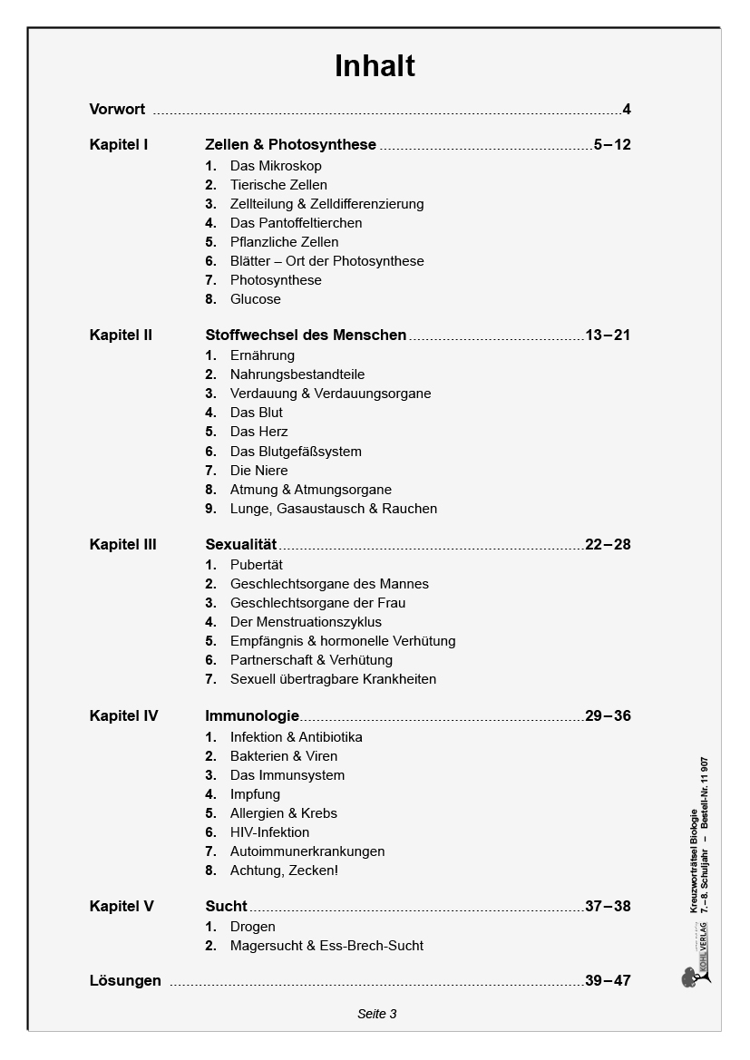 Kreuzworträtsel Biologie / Klasse 7-8, PDF,48 S.
