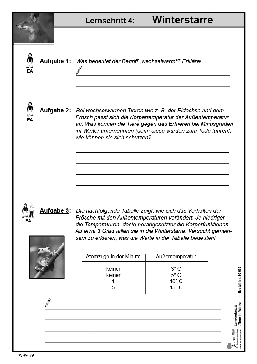 Lernwerkstatt Tiere im Winter PDF, ab  J., 36 S.