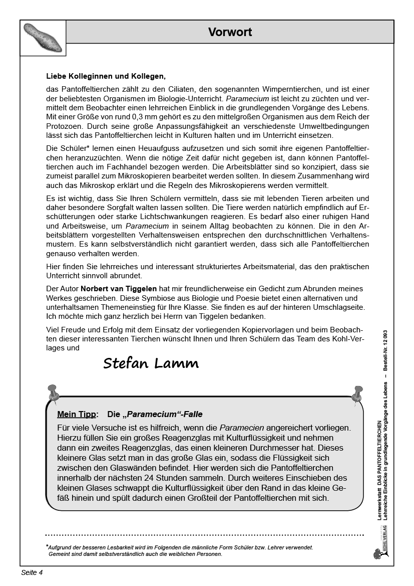 Lernwerkstatt Pantoffeltierchen PDF, ab 10 J., 32 S.