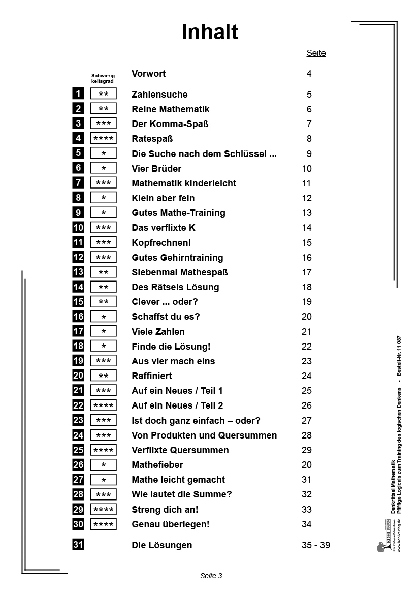 Logikrätsel Mathematik - Pfiffige Logicals zum Training des logischen Denkens PDF, ab 9 J., 40 S.