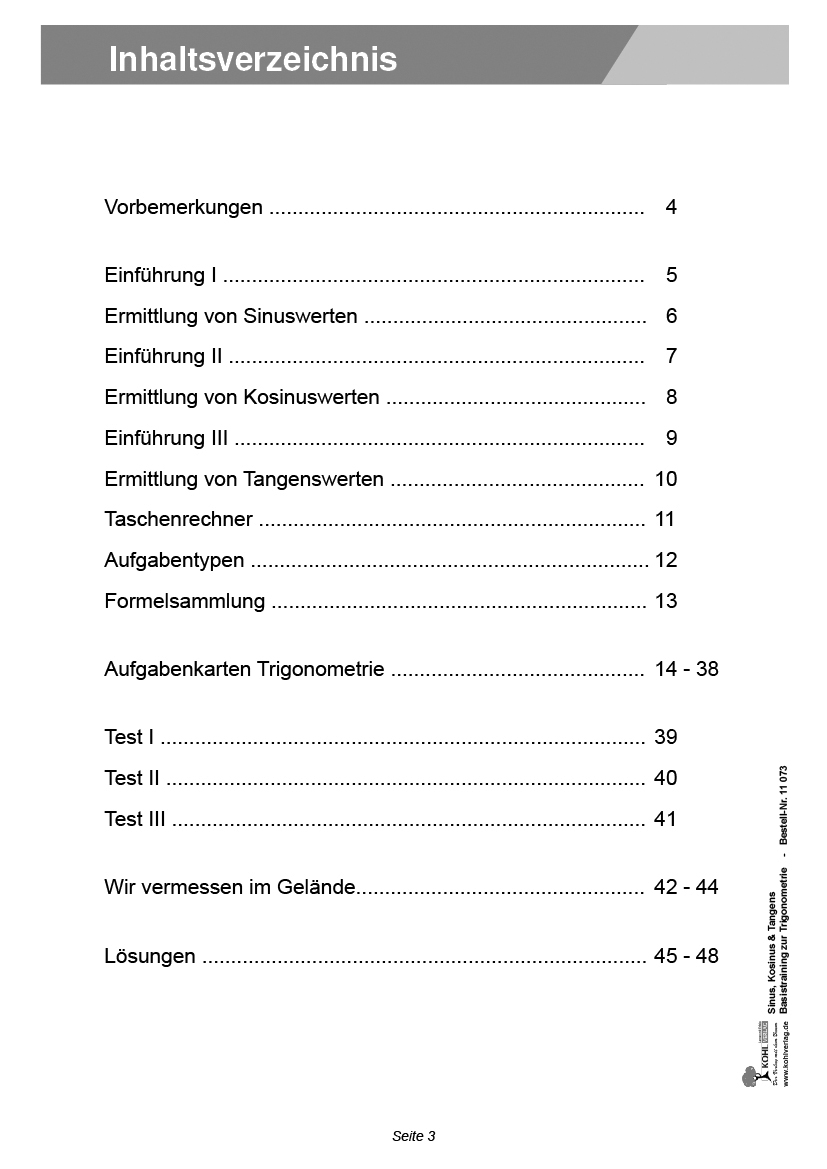Sinus, Kosinus & Tangens - Basistraining zur Trigonometrie PDF, ab 15 J., 48 S.