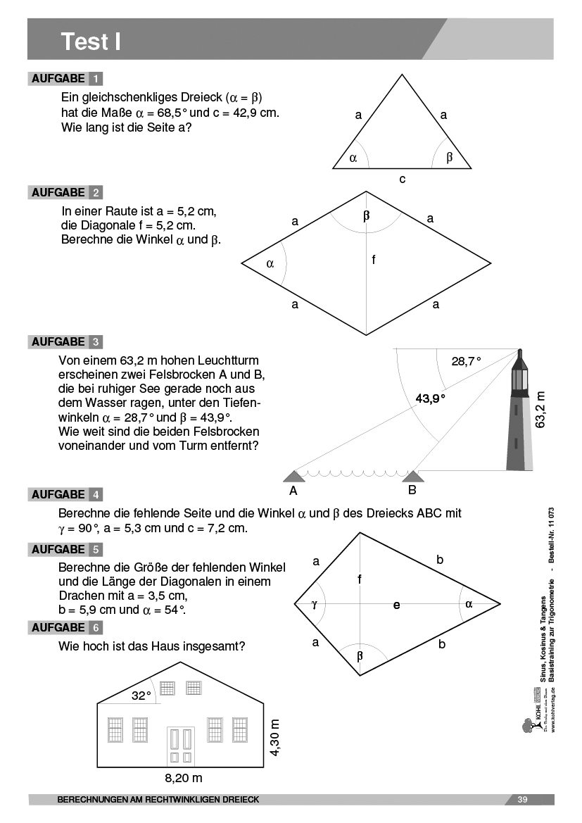 Sinus, Kosinus & Tangens - Basistraining zur Trigonometrie PDF, ab 15 J., 48 S.