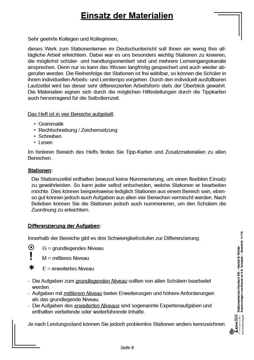 Stationenlernen Deutsch Herbst & Winter PDF, ab 10 J., 56 S.