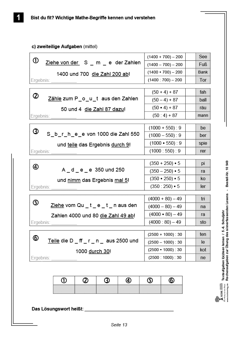 Textaufgaben lösen lernen / Klasse 5-6 , PDF, ab 10 J., 64 S.