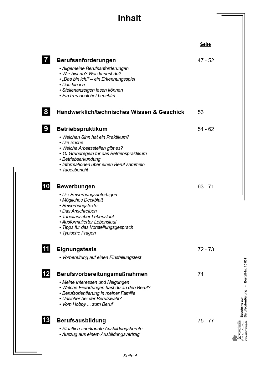 Bausteine zur Berufsorientierung Konzepte zur Vorbereitung auf das Berufsleben, PDF
