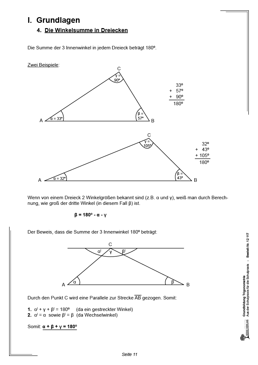 Grundbildung Trigonometrie - Kleinschrittig, Regeln, Zusammenhänge, Aufgaben, ab 12 J., PDF