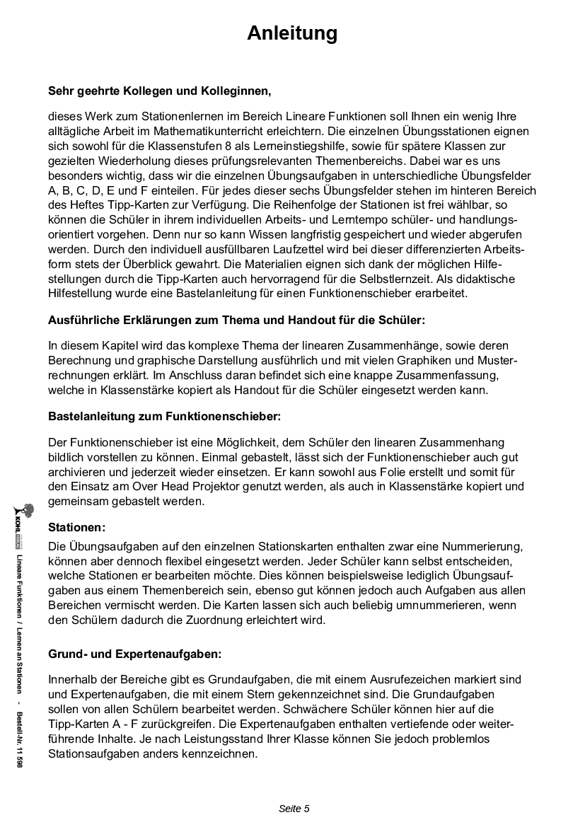 Stationenlernen Lineare Funktionen, ab 13 J., PDF