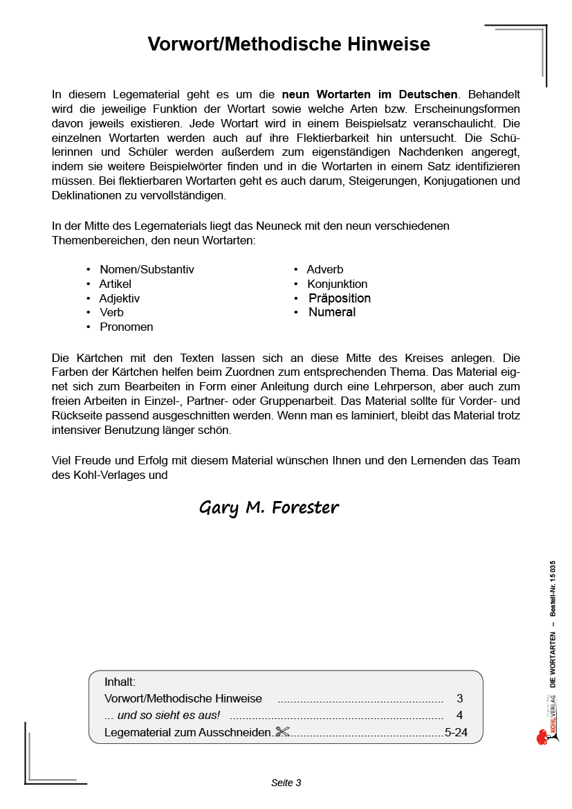 Die Wortarten, PDF, ab 7 J.