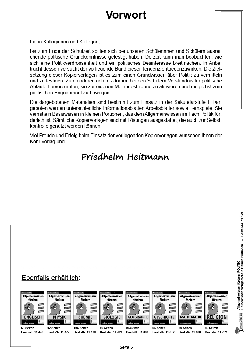 Allgemeinwissen fördern POLITIK / PDF, ab 10 J.