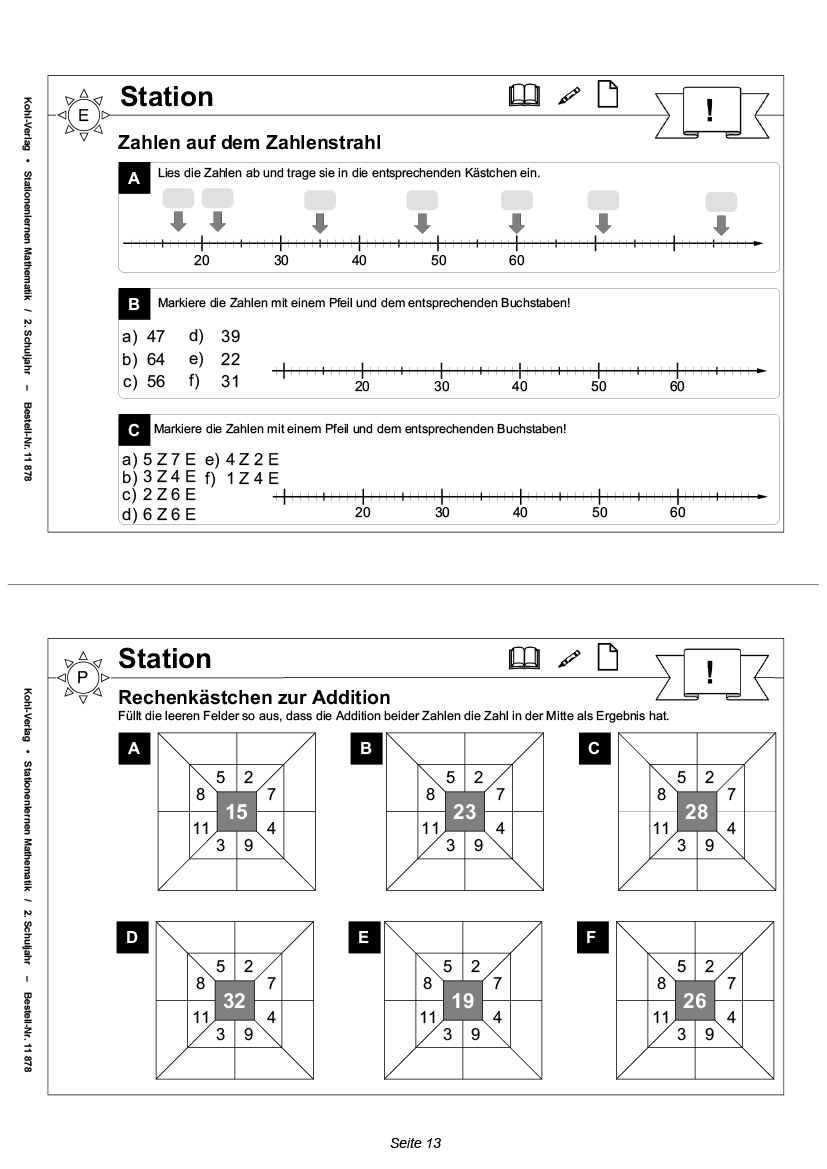 Stationenlernen Mathe / Klasse 2 / PDF, ab 7 J.