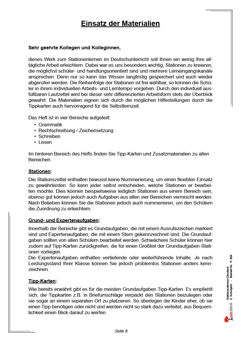 Stationenlernen Deutsch / Klasse 2 - Komplett ausgearbeitetes Freiarbeitsmaterial / PDF, ab 7 J.