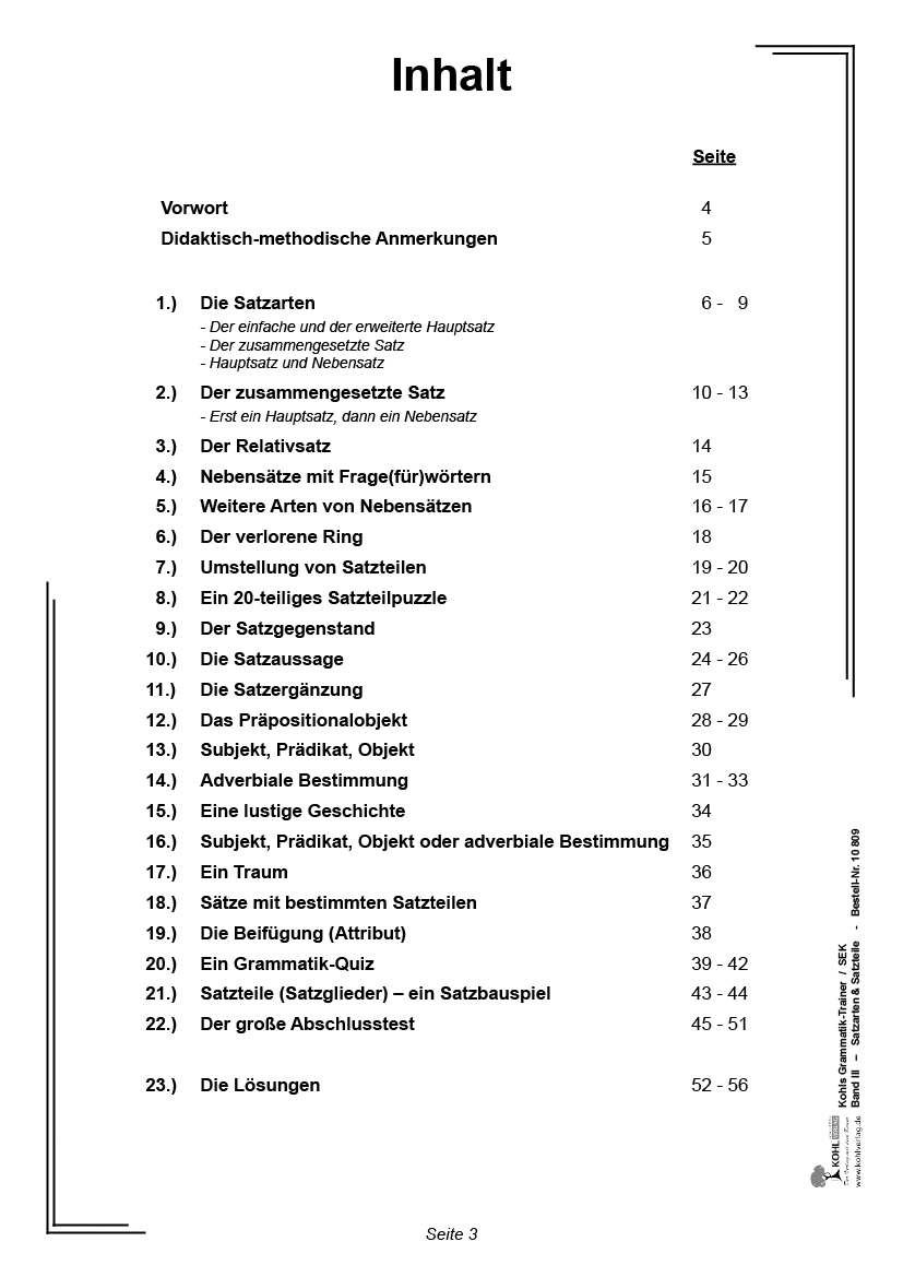 Kohls Grammatik-Trainer / Satzteile & Satzarten / PDF, ab 10 J.