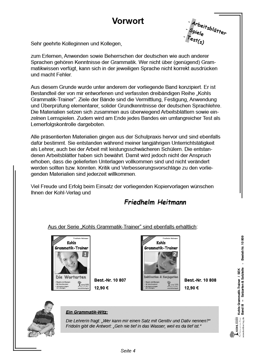 Kohls Grammatik-Trainer / Satzteile & Satzarten / PDF, ab 10 J.