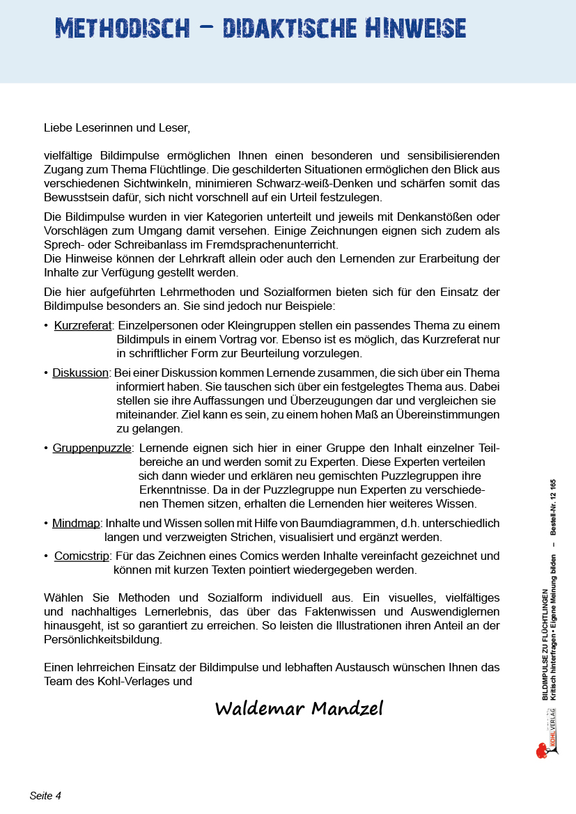 Bildimpulse zu Flüchtlingen - als Unterrichtseinstiege, zum fächerübergreifenden Einsatz / PDF, ab 12 J.