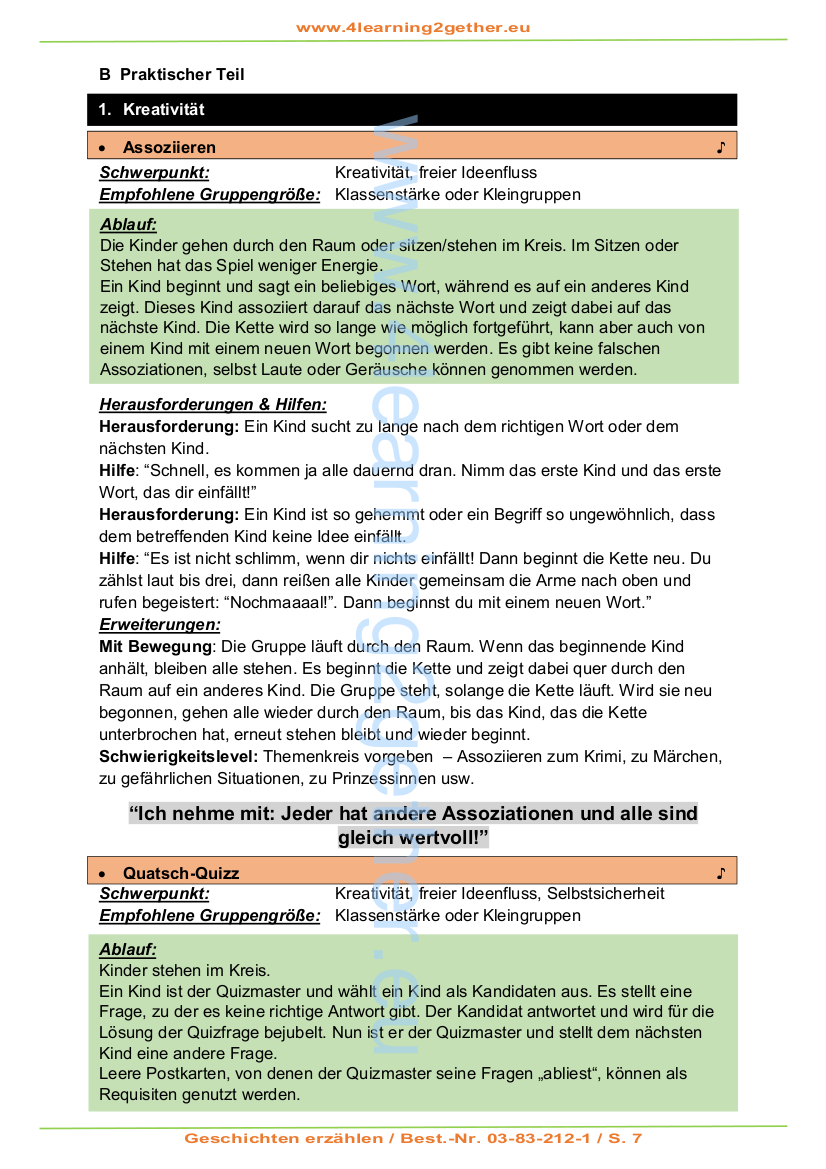 Improvisation & Unterricht 1 - Geschichten erzählen, PDF, 21 S.