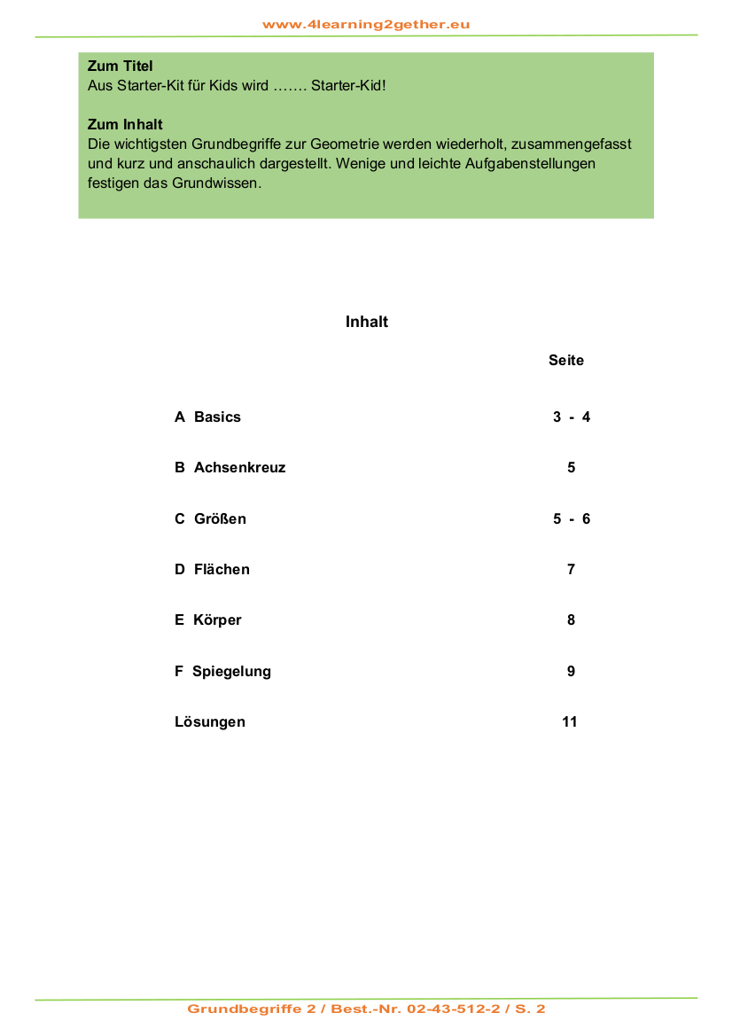 Starter-Kid Mathematik Grundbegriffe 2 - Geometrie, bearb. Word, 12 S.