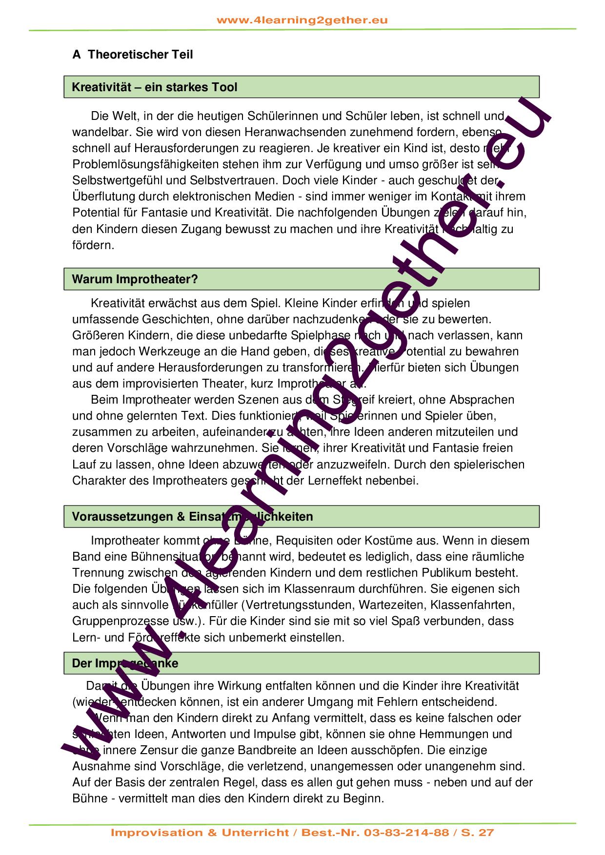 Improvisation & Unterricht - Geschichten erzählen & Kreativität fördern/ PDF / ab 7 J.  