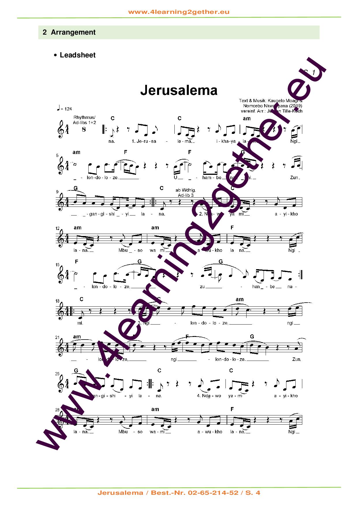 Songs4all: Jerusalema / PDF, 10 S., ab 12 J.