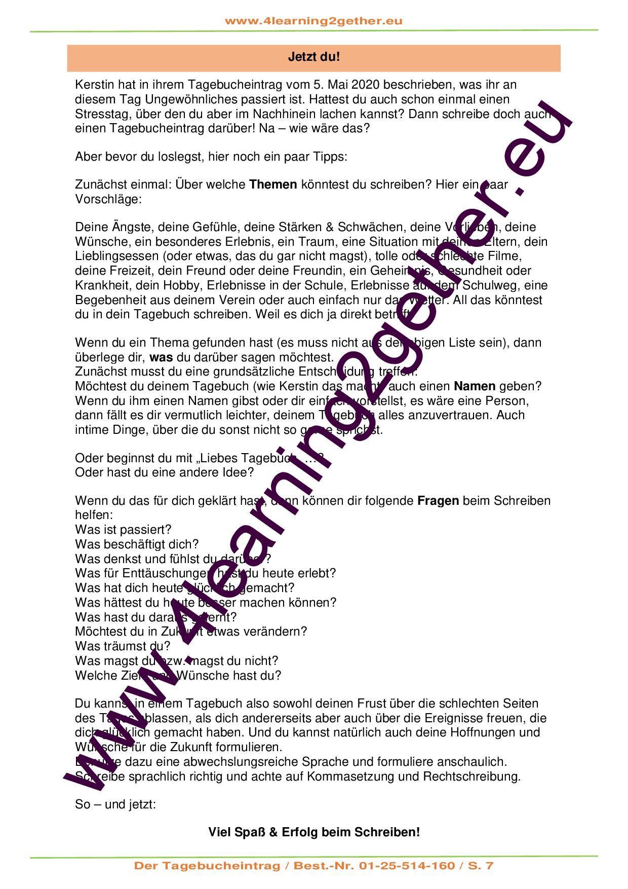 Schreiben & mehr - Der Tagebucheintrag / Bearb. Word & PDF, 17 S., ab 12 J.