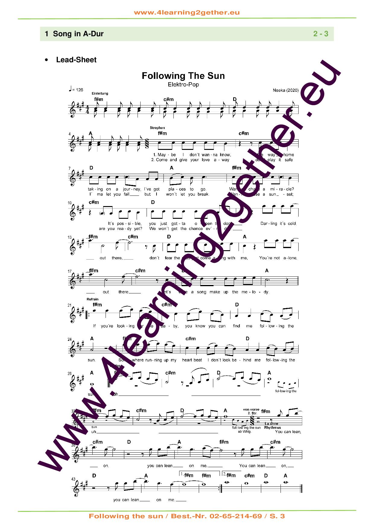 songs4harmonies: Following the sun / PDF, ab 12 J.