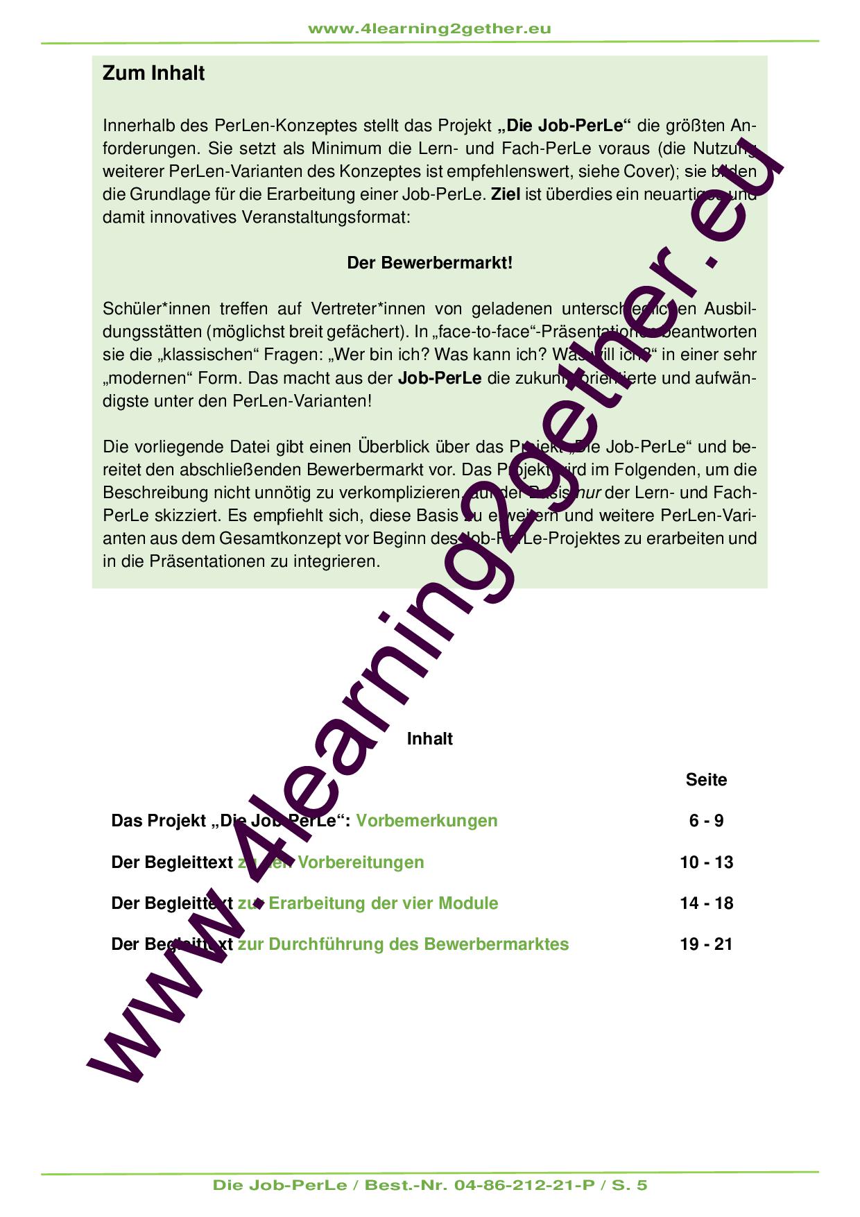 Pädagogik Das PerLen-Konzept®  -  Job-PerLe - Module 1 – 4
