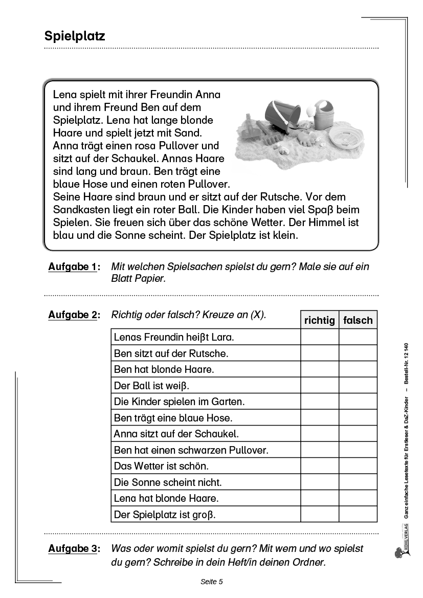 Ganz einfache Lesetexte für Erstleser und DaZ-Kinder PDF, ab 6 J., 48 S.